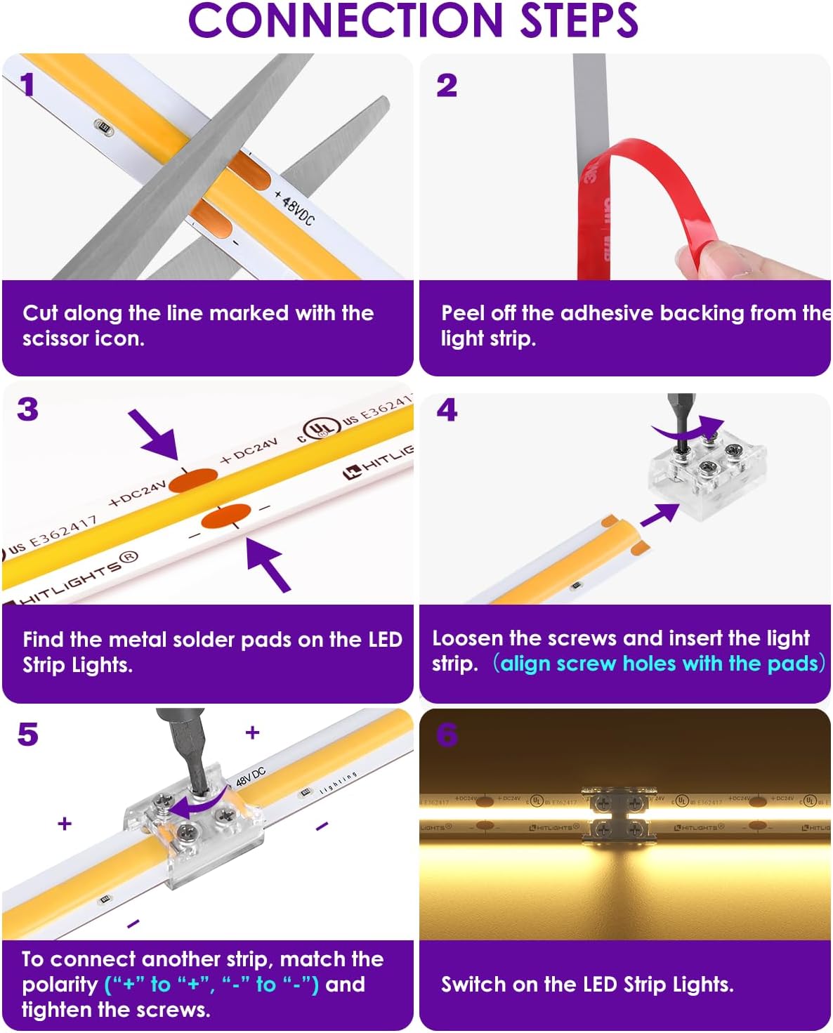 HitLights LED Connector 26 Pack 2 Pin 10mm for Single Color LED Strips | Solderless, Strip-to-Strip, Transparent, with Screwdriver, Reusable, for 5-24V SMD COB LED Single Color LED Strip Lights