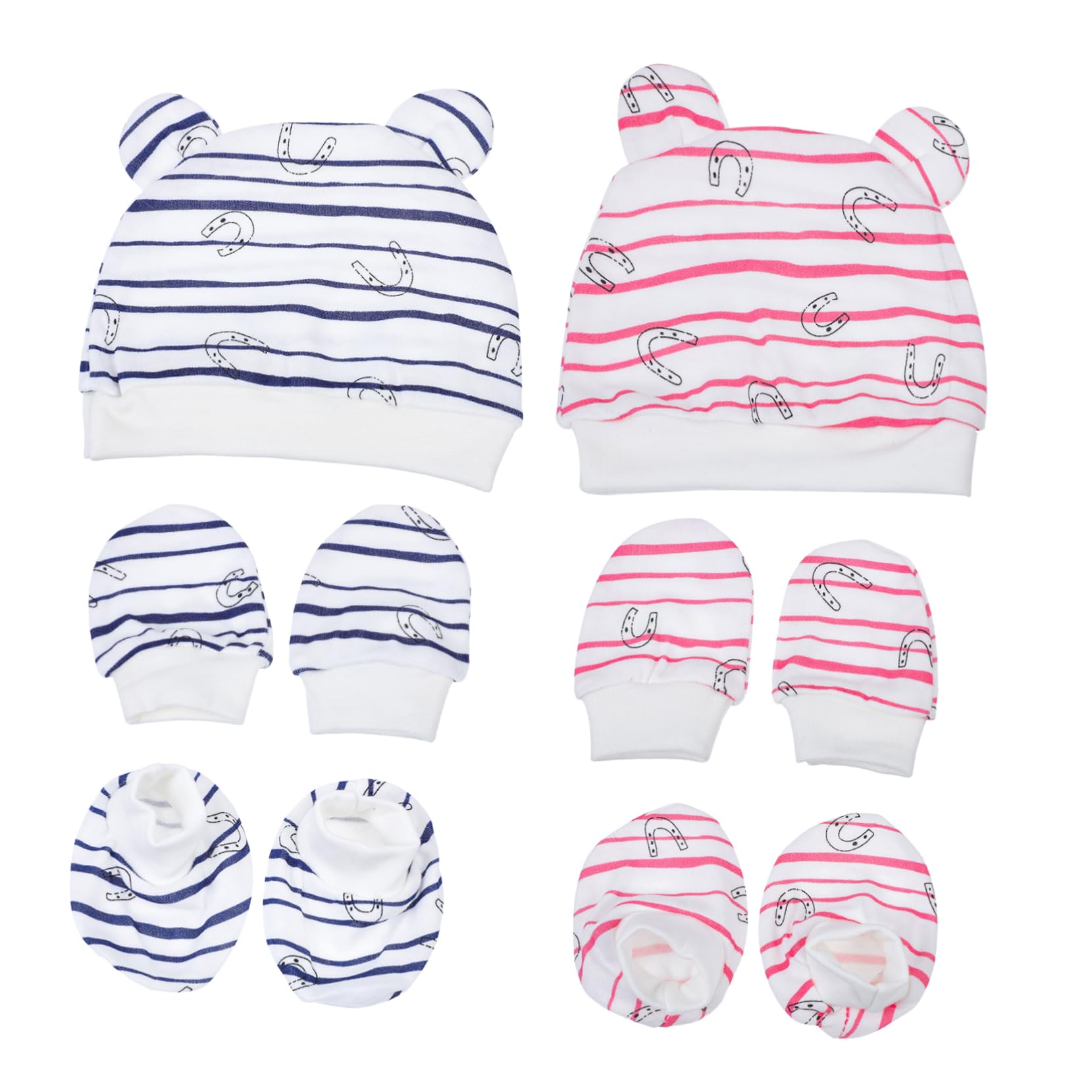 LIFKOME Baby Hat Hand and Foot Covers Newborn Cotton Cap Mittens 2 Sets Soft Scratch-free