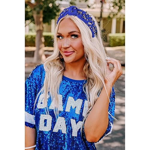 Miniatura 3 de mokkia Diadema de fútbol para mujer, accesorios de fútbol para mamá, con diamantes de imitación de cristal, diadema ancha con nudo superior,