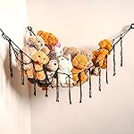 YKBU Stuffed Animals Hammock Corner Hanging Net with Tassel Macrame Stuffed Animal Storage Plush Toy Holder Toy Organizer for Boho Nursery Playroom Bedroom Kids Room Decor (black, Large)