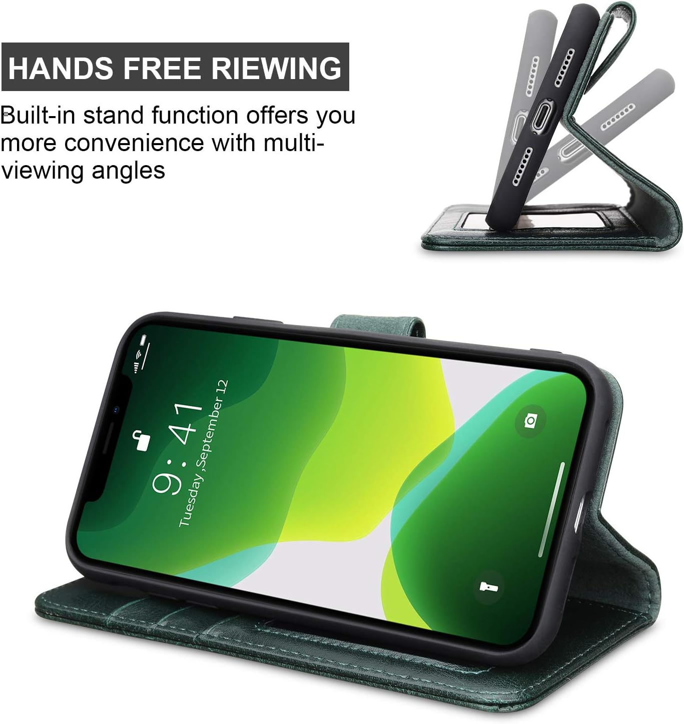 labato iPhone 11 Wallet Case, Leather iPhone 11 Case with Credit Card Holder Slot Magnetic Closure Shockproof Flip Stand Case Cover Support Wireless Charging for Apple iPhone 11 6.1 inch Green