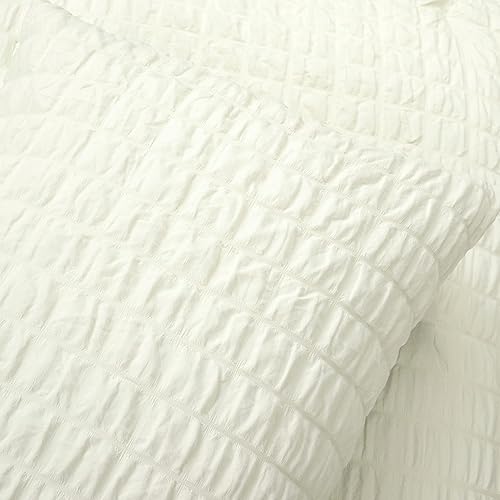 Miniatura 6 de Lush Decor Juego de edredón de 2 piezas con textura arrugada, tamaño individual XL, color marfil