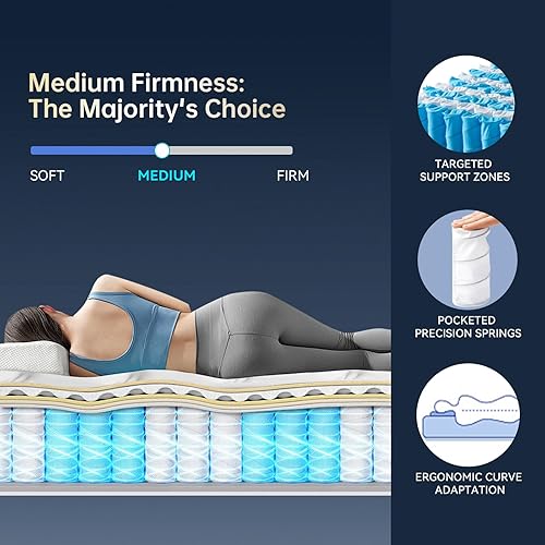 Miniatura 4 de Colchón híbrido de lujo de 12" tamaño King en una caja, espuma viscoelástica de gel refrescante y muelles de resorte interno, suave y transpirable,