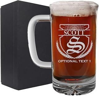Personalized Etched 16oz Glass Beer Mug - Father's Day, Monogram, Customized Name, Custom Beer Gifts for Men, Birthday gifts for HIm, Engraved Stein, Scott