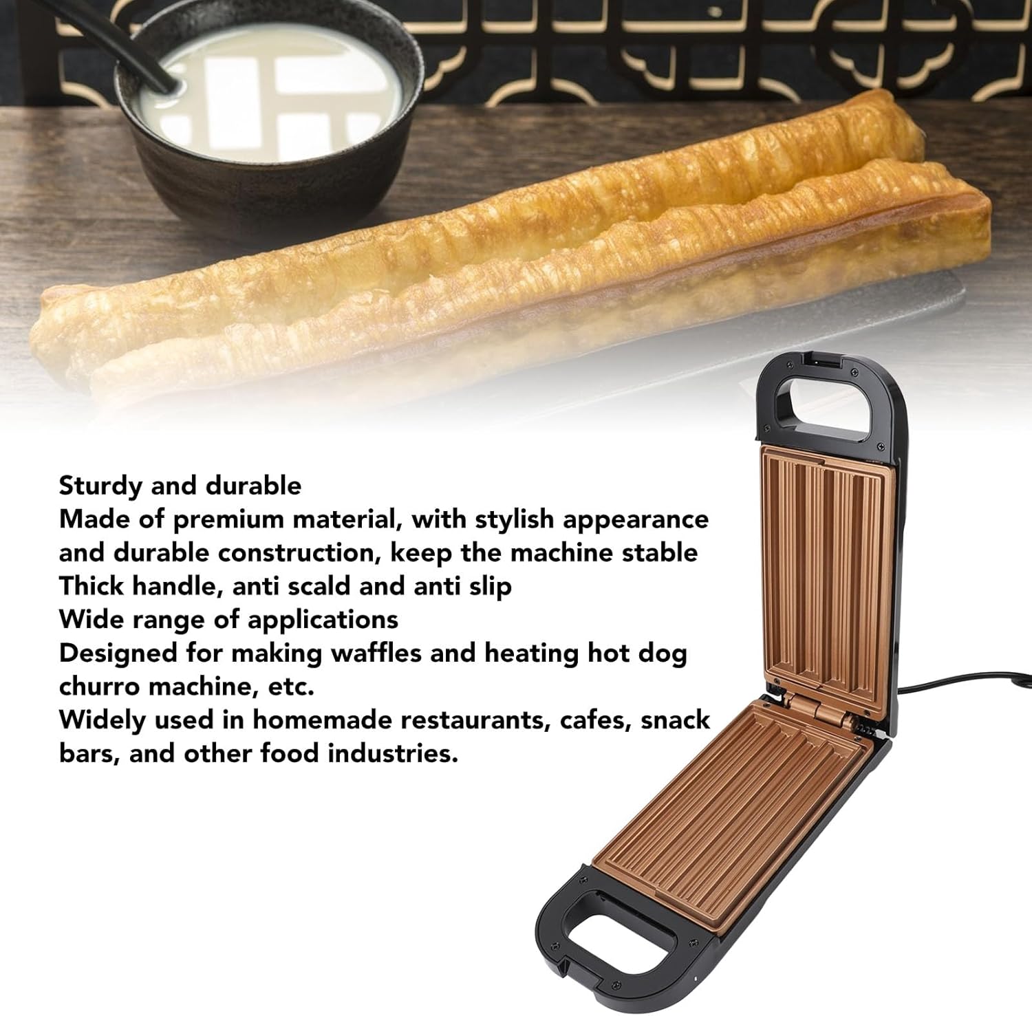 Zerodis Electric Maker, 850W Double Sided Heating Nonstick Easy Cleaning Multifunction Maker for Waffle Stick (Brown, Aluminum, 110V)