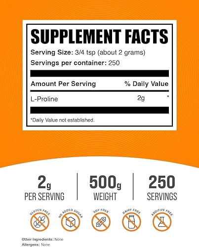 Miniatura 2 de BulkSupplements.com L-Proline Powder - Suplemento de aminoácidos para mujeres - Suplemento de aminoácidos para hombres - Suplementos para piel