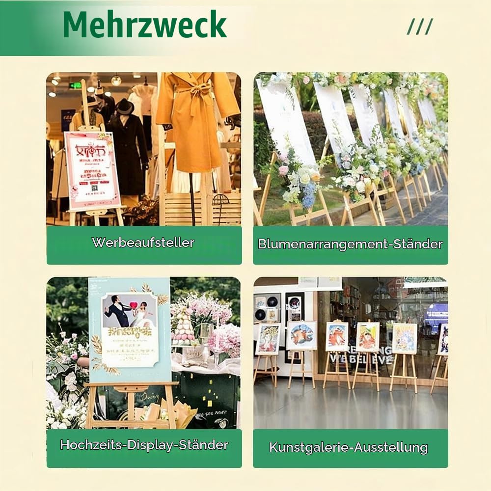 2PCS Staffelei Holz Groß,150 Cm Massivholz-Malstaffelei,Höhenverstellbare Staffelei,Geeignet Für Kinder Und Erwachsene Zur Künstlerischen Gestaltung Und Für Hochzeiten