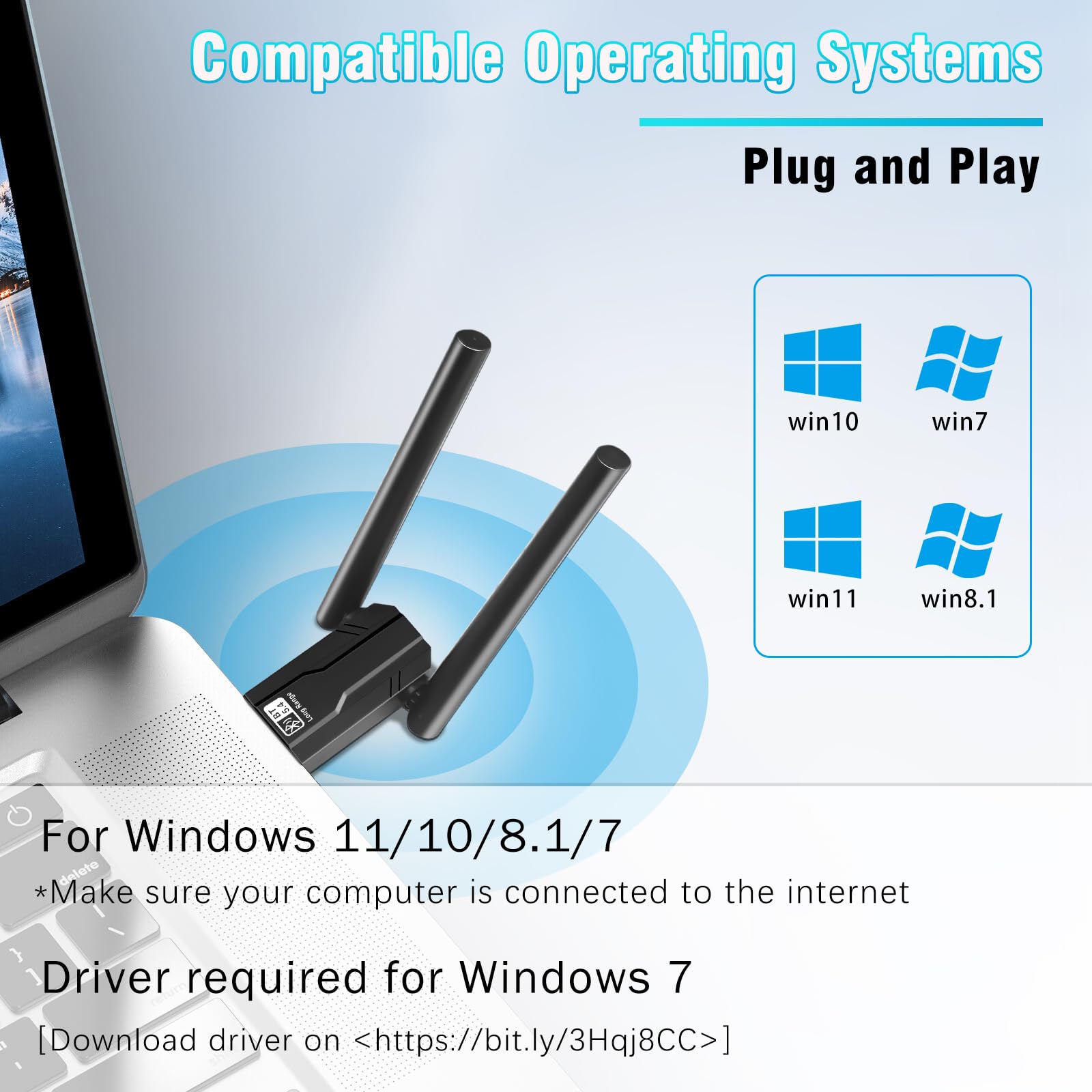 Adaptador Bluetooth 5.4 para PC, USB Bluetooth Dongle con alcance de 150 m, Plug and Play, compatible con Windows 11/10/8.1/7, para auriculares, teclado, ratón, Bluetooth estéreo