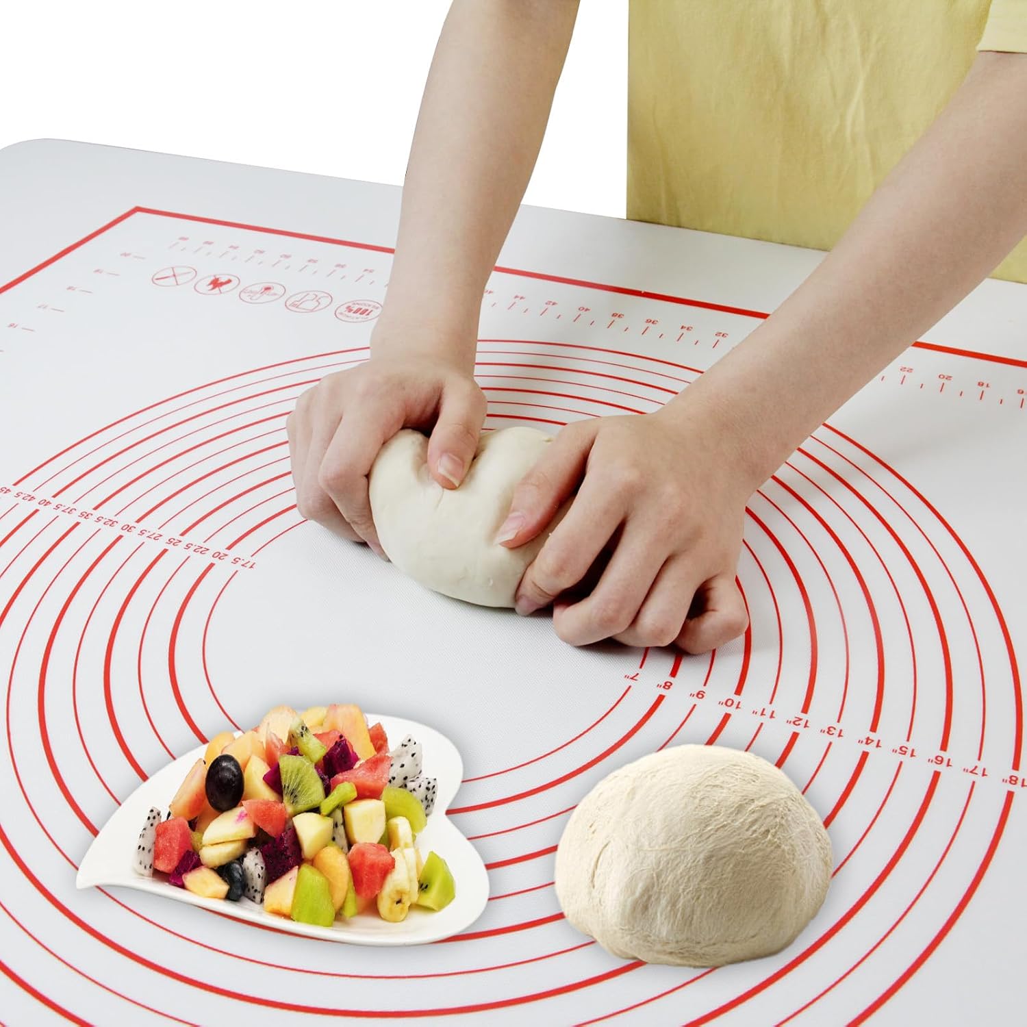 FAVXD 32x24" Extra Large Silicone Dough Mat Red - Non-Stick Pastry Rolling Kneading Sheet for Sourdough Bread Baking