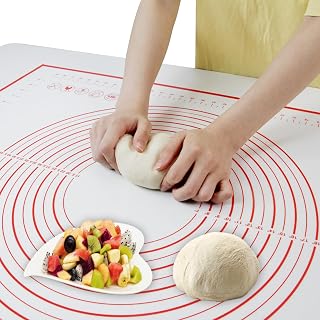 FAVXD 32x24 Inch Red Silicone Dough Mat - Non-Stick Pastry Rolling Mat for Sourdough Bread, Kneading & Baking