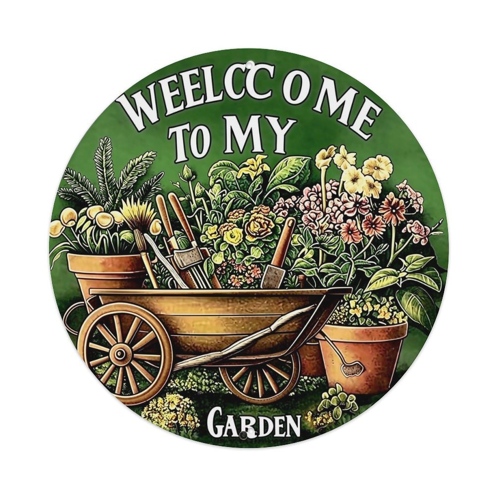 Welcome To My Garden Cart Tin Sign Metal Poster Vintage Metal Signs for Home Man Cave Bar Cafe Kitchen laundry room Wall Decorations 8x8 inches