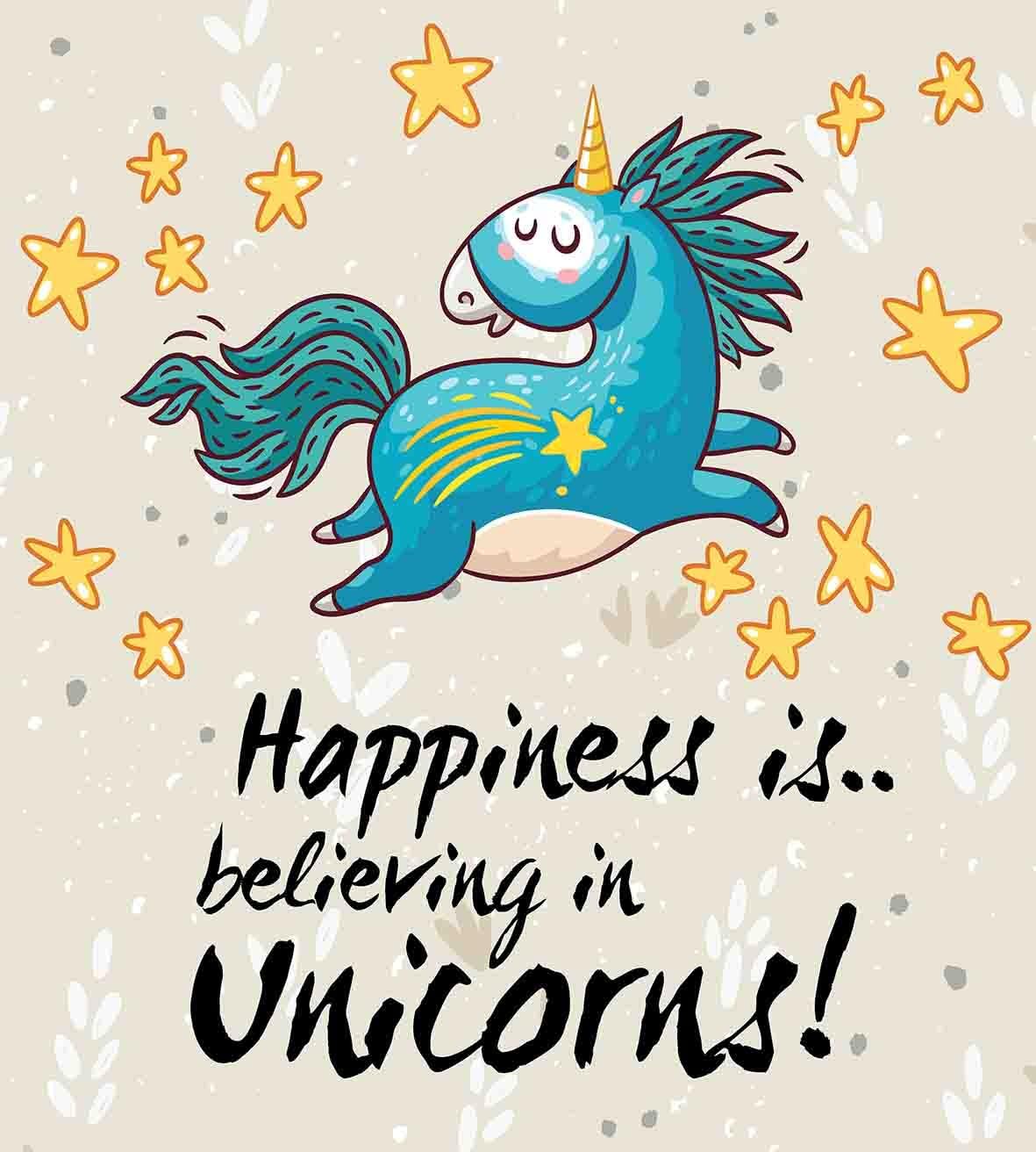 Ambesonne Unicorn Duvet Cover Set, Believing Unicorns Words Illustration with Star Elements Happiness Joy Friendship, Decorative 2 Piece Bedding Set with 1 Pillow Sham, Twin Size, Yellow Blue