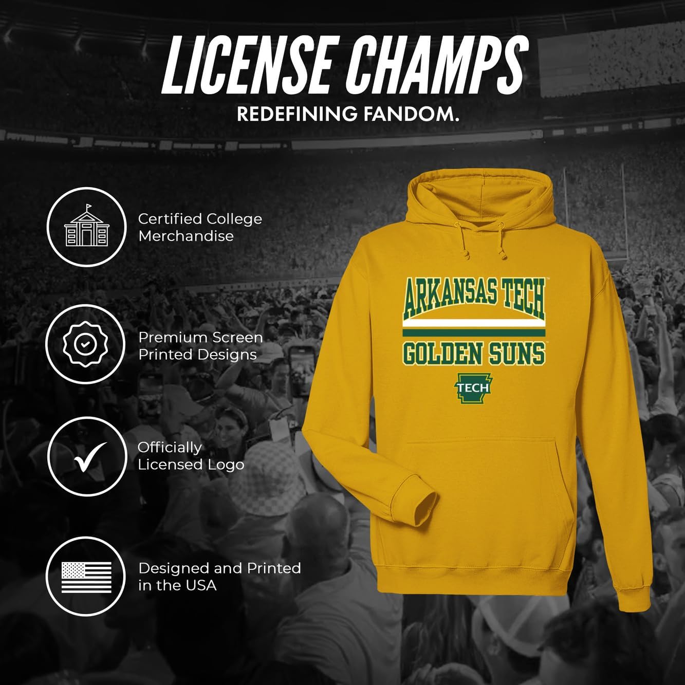 License Champs Hooded Sweatshirt | Official NCAA College Merch | Mens Womens Adult Hooded Sweatshirt | Mens Womens | Bar Logo
