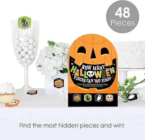 Miniatura 2 de Big Dot of Happiness Jack-O'-Lantern Halloween - Caza del tesoro para fiestas de Halloween para niños, 1 soporte y 48 piezas de juego, juego de