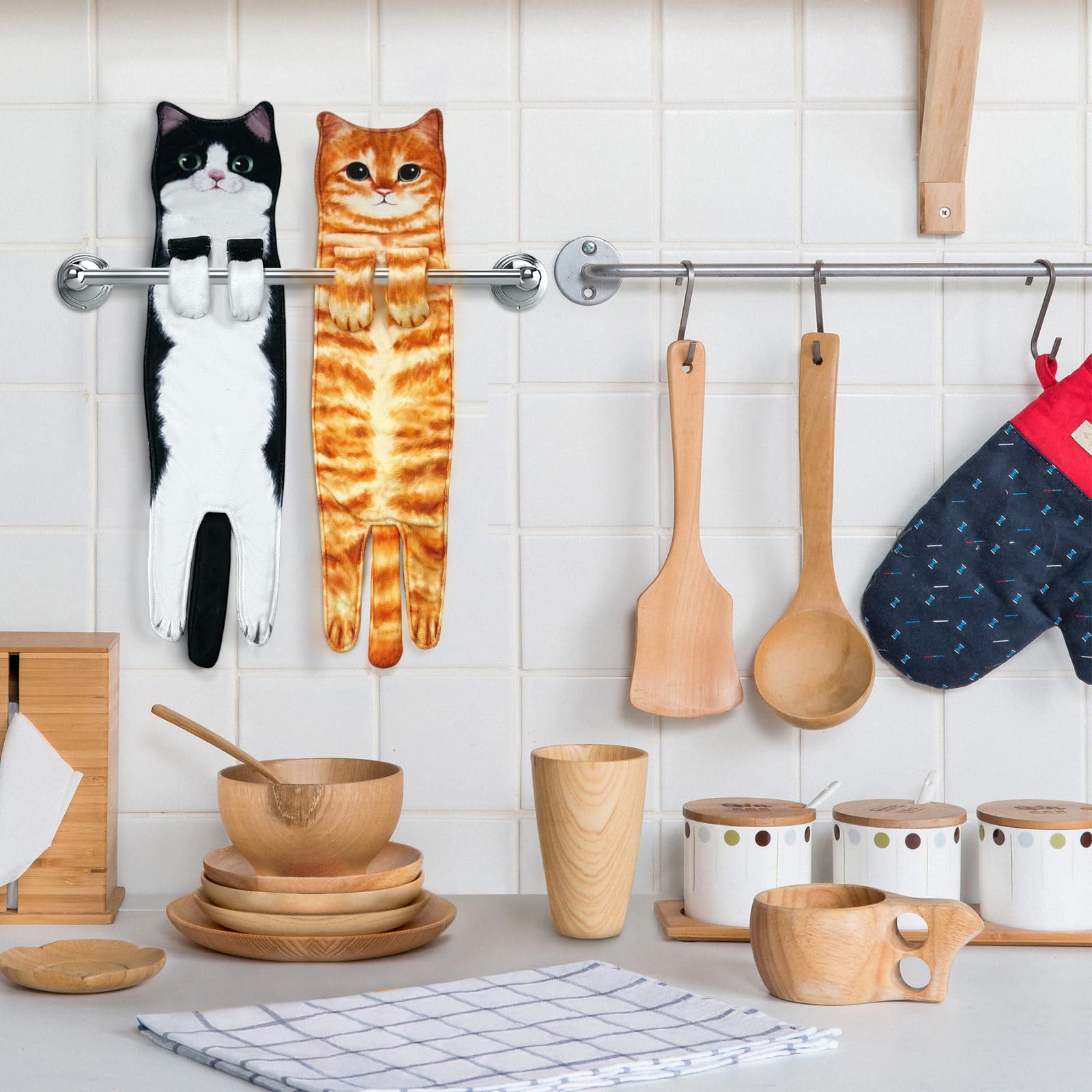 PAT JUUMG Funny Cat Hand Towels for Bathroom,Cute Home Decorative Hanging Kitchen Towel,Super Absorbent Soft - Image 3