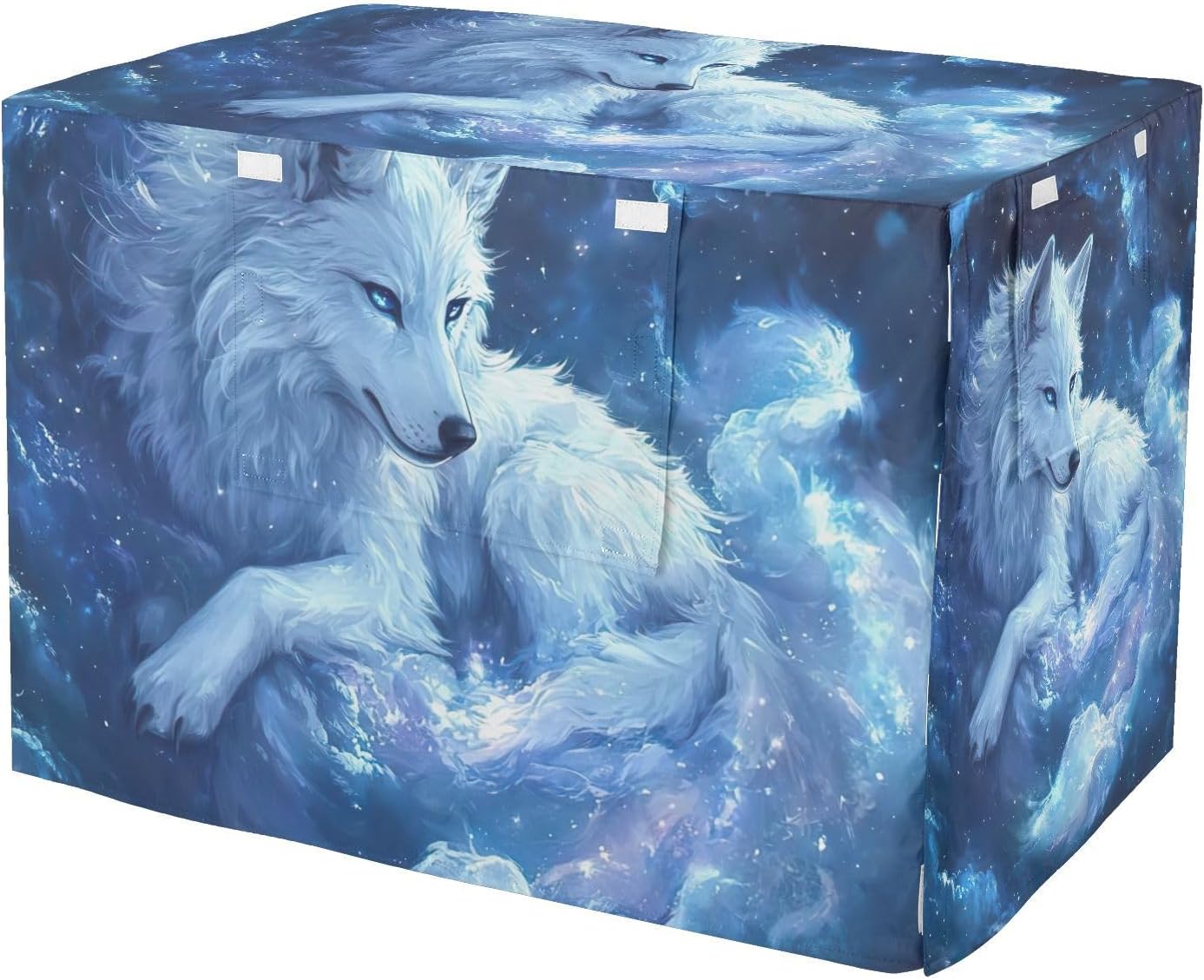 White Wolf Blue Dog Crate Covers Universal Size Fit, Pet Kennel Cover with Mesh Windows, Large