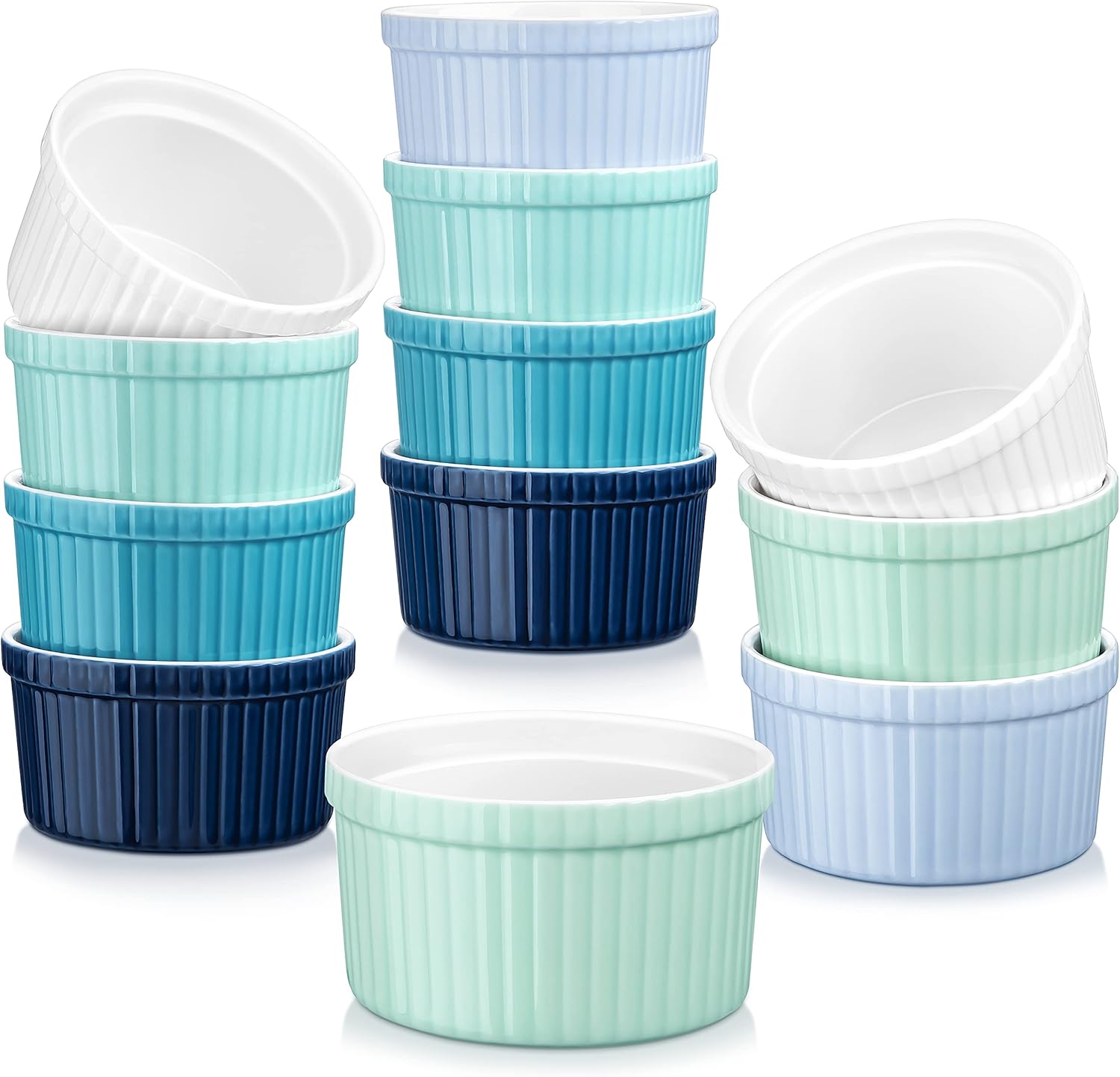 LOVECASA 12Piece Ceramic Ramekins, 220ml Porcelain Souffle Dishes, for