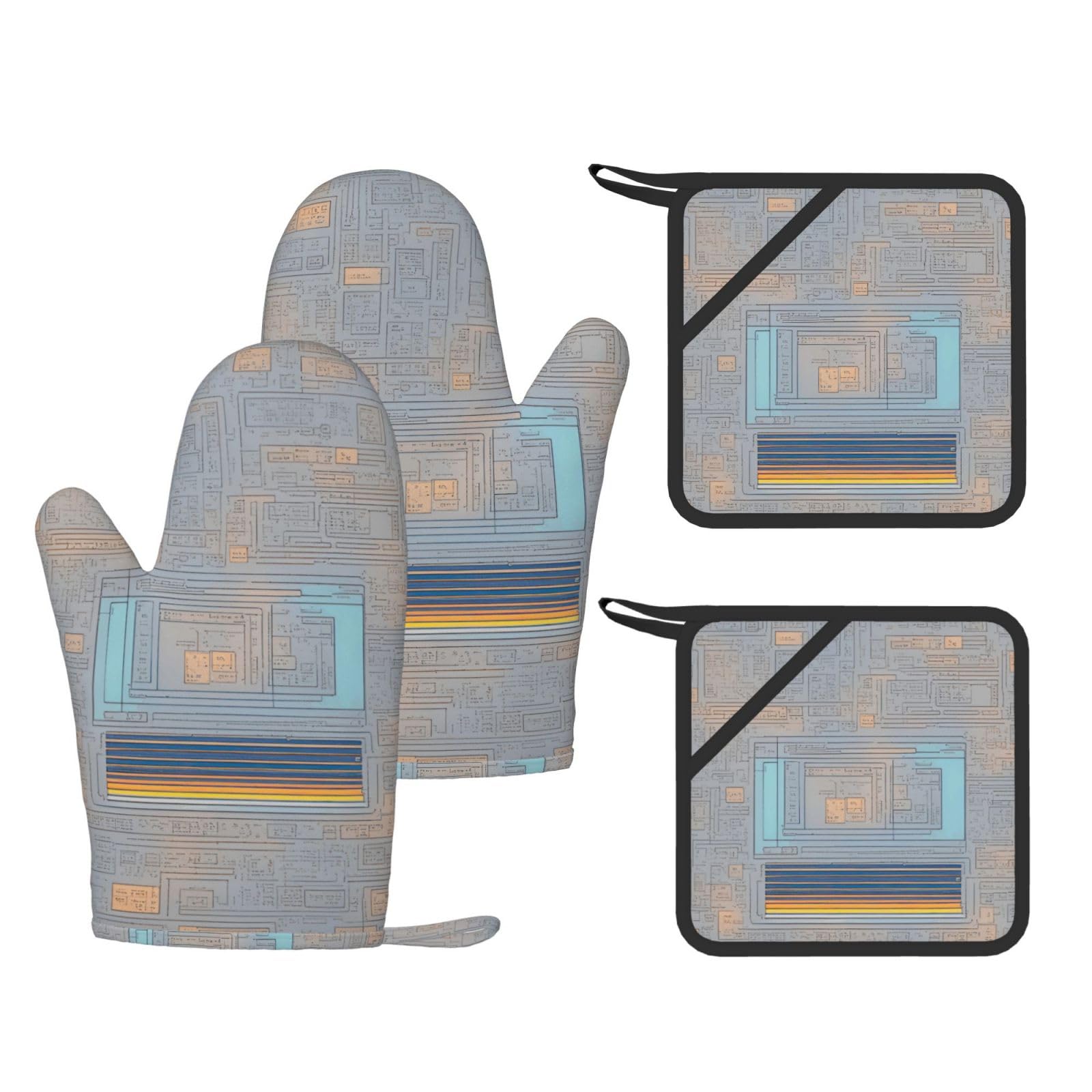 Gants résistants à la chaleur lot de 4 avec motif code informatique pour cuisine et grillades