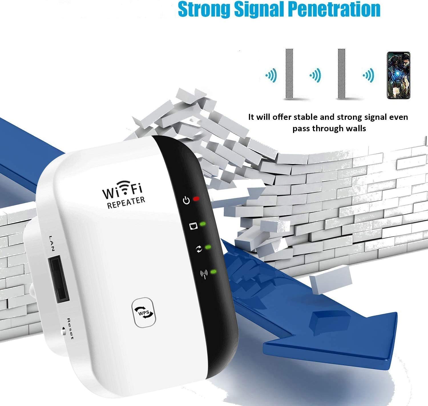 WiFi Extender, 2.4G Wireless Internet Amplifier, 300Mbps High Speed WiFi Signal Booster for Home Office Superboost Wi-Fi Blast Range Wireless Mini AP Access Point-Easy Setup and Covering