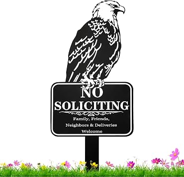 Eagle No Soliciting Sign, 16.5" x 7.1" Metal No Soliciting Sign for House Funny Visible No Solicitors Sign for Front Door Yard House Home