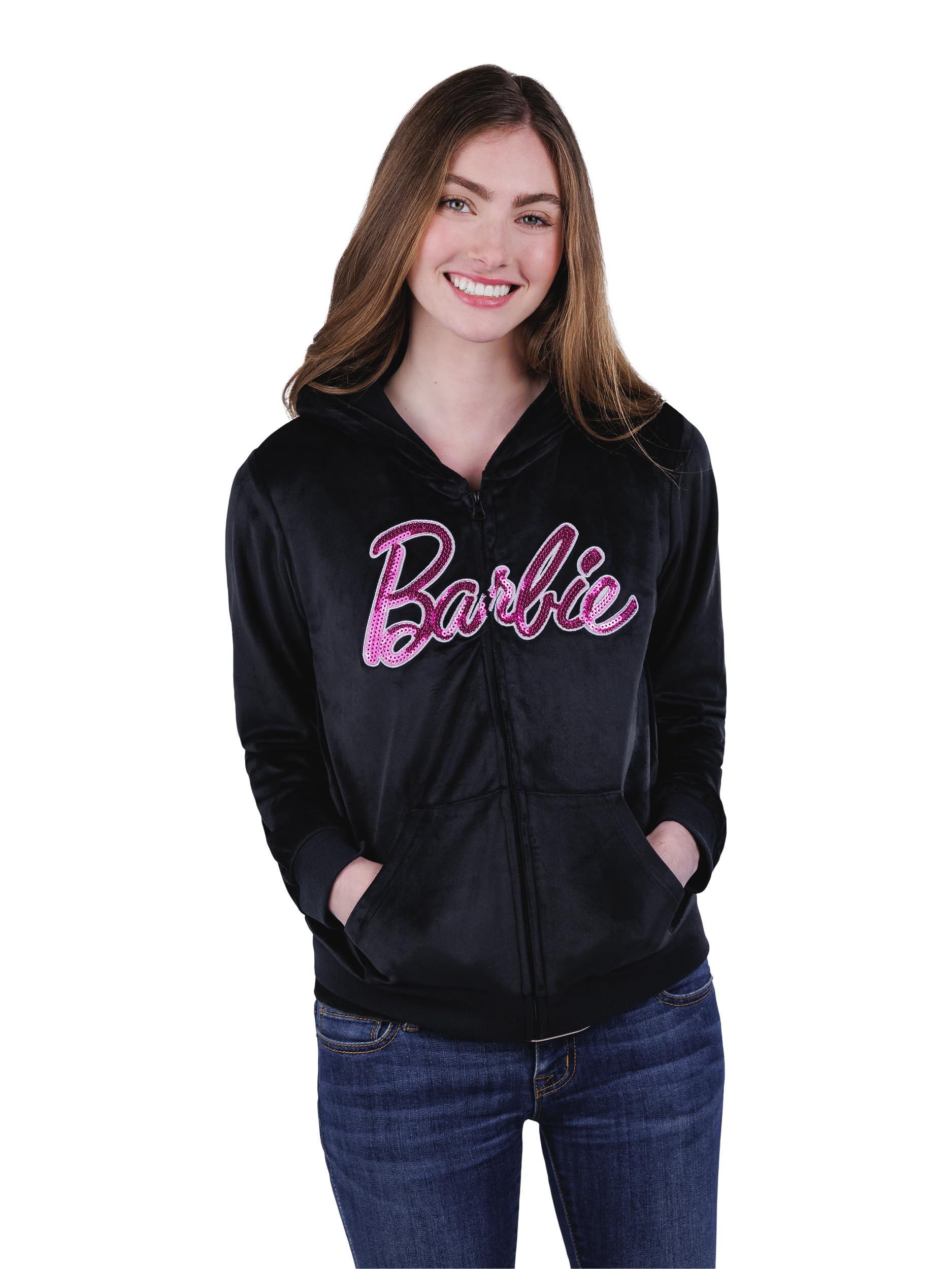Sweat à capuche zippé Barbie en velours idéal pour l'école et le parc - 5