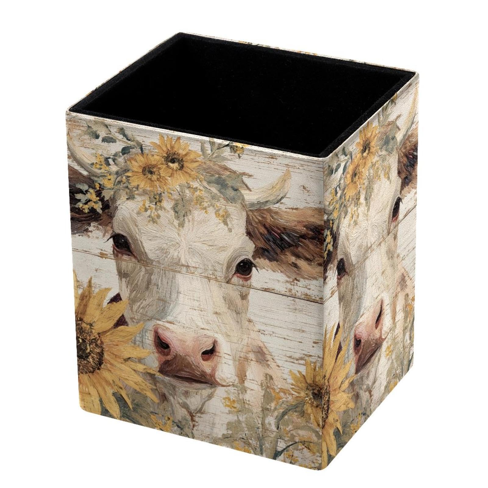 VAPOKF Pencil Holders for Desk, Sunflower and Cow Printed Pen Holders Pen Pot Makeup Brushes Storage Desktop Stationery Supplies Organiser for Home Office