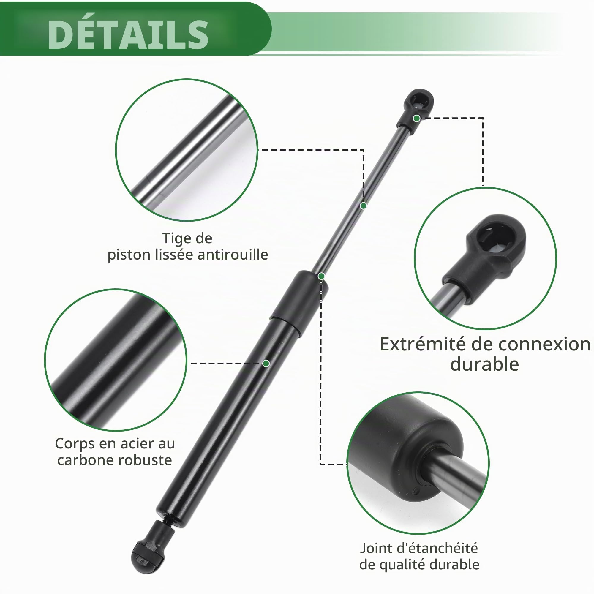 Motoforti Vérin À Gaz 1 Pièce 300mm 150N Pour Porte De Coffre De Voiture | Longueur 300mm/190mm, Universel Pour Fenêtre Camping-Car, Porte Armoire, Trappe Bateau, Facile À Installer