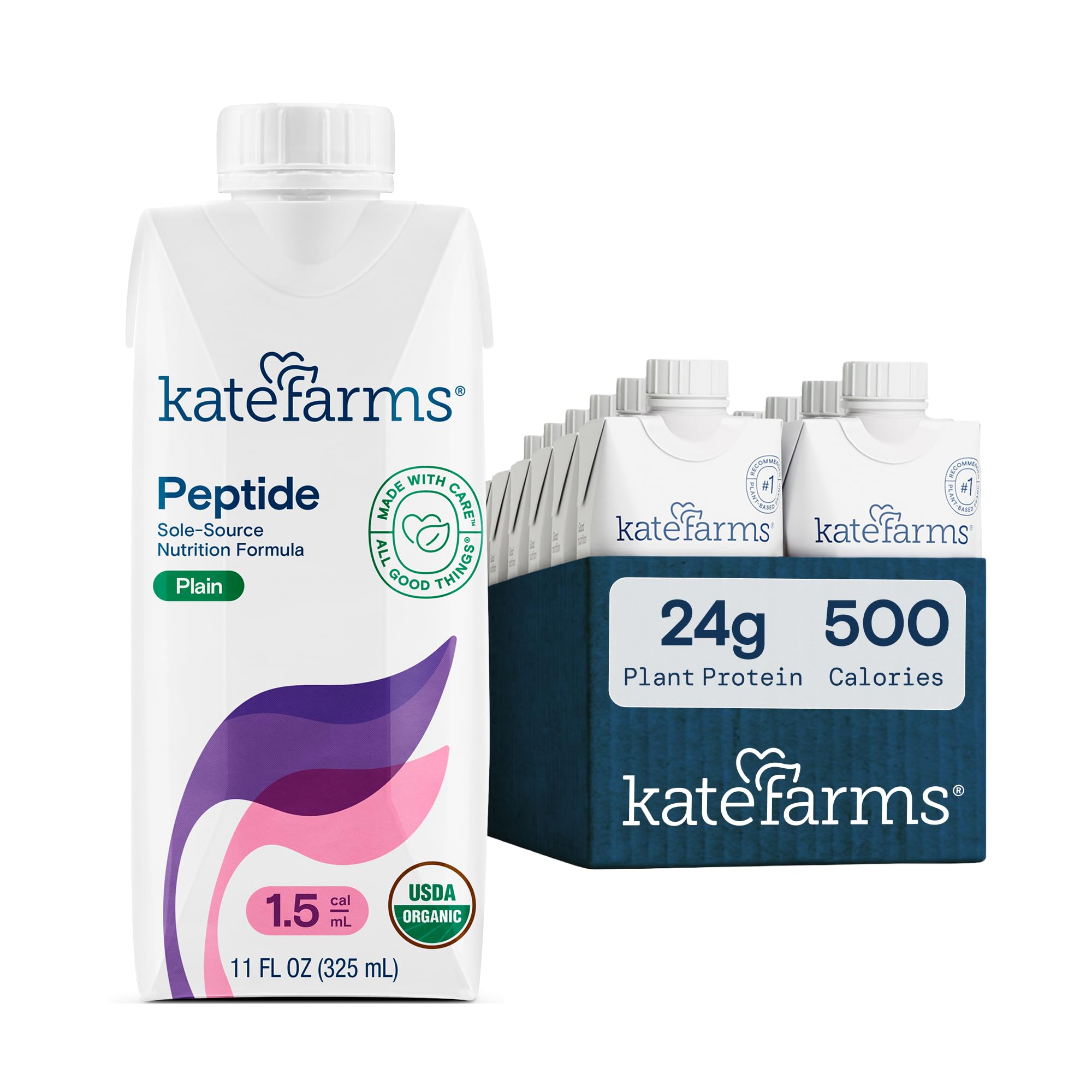 Kate Farms Fórmula Nutricional Orgânica para Adultos com Peptídeos e Proteína Hidrolisada de Ervilha, 24 g, 12 frascos de 325 mL