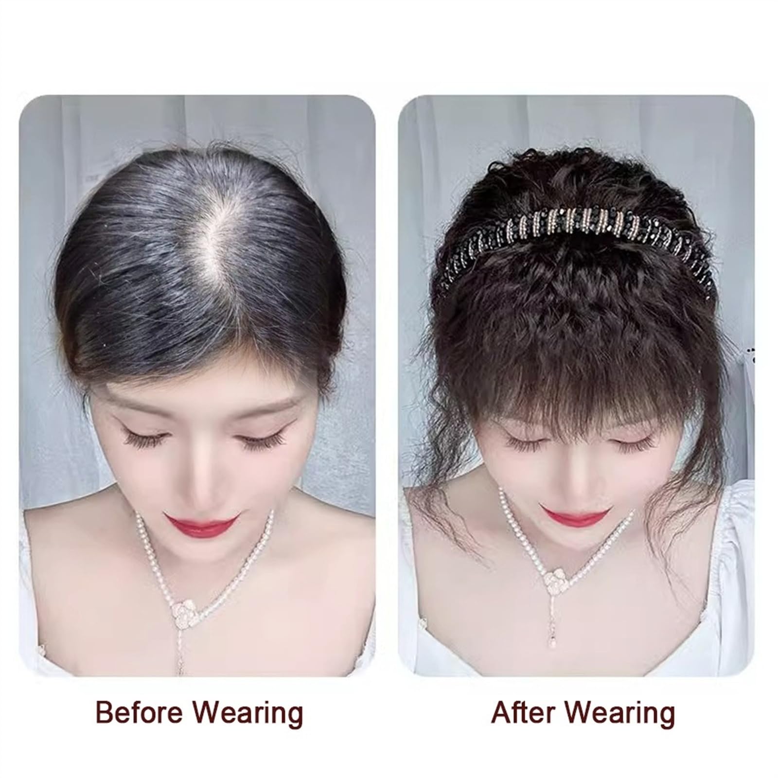 Haartopper für Frauen Kunsthaar-Topper mit Strassband, 25,4 cm, kurze, lockige Haarteile mit Pony, künstliche Haarverlängerungen, Clip-in-Wellen, lockige Haarteile for dünner werdendes Haar Haarteil T