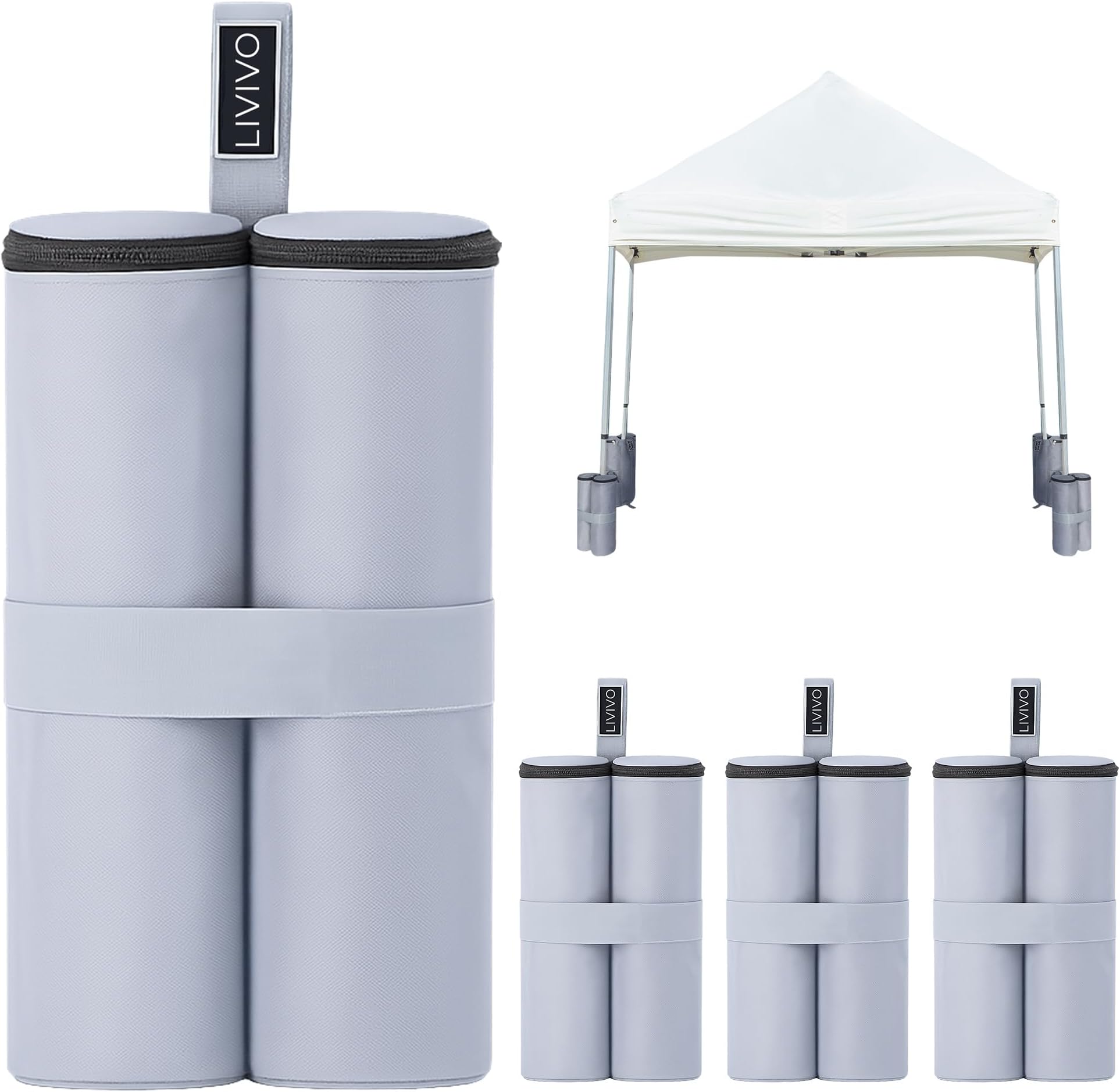 LIVIVO Set of 4 Sandbag Weights for Gazebo Legs - Water Resistant Gazebo Weights Sand Bags with Zip Closure & Fastening Straps for Pop-Up Tents, Parasol, Marquees Sandbag Weights