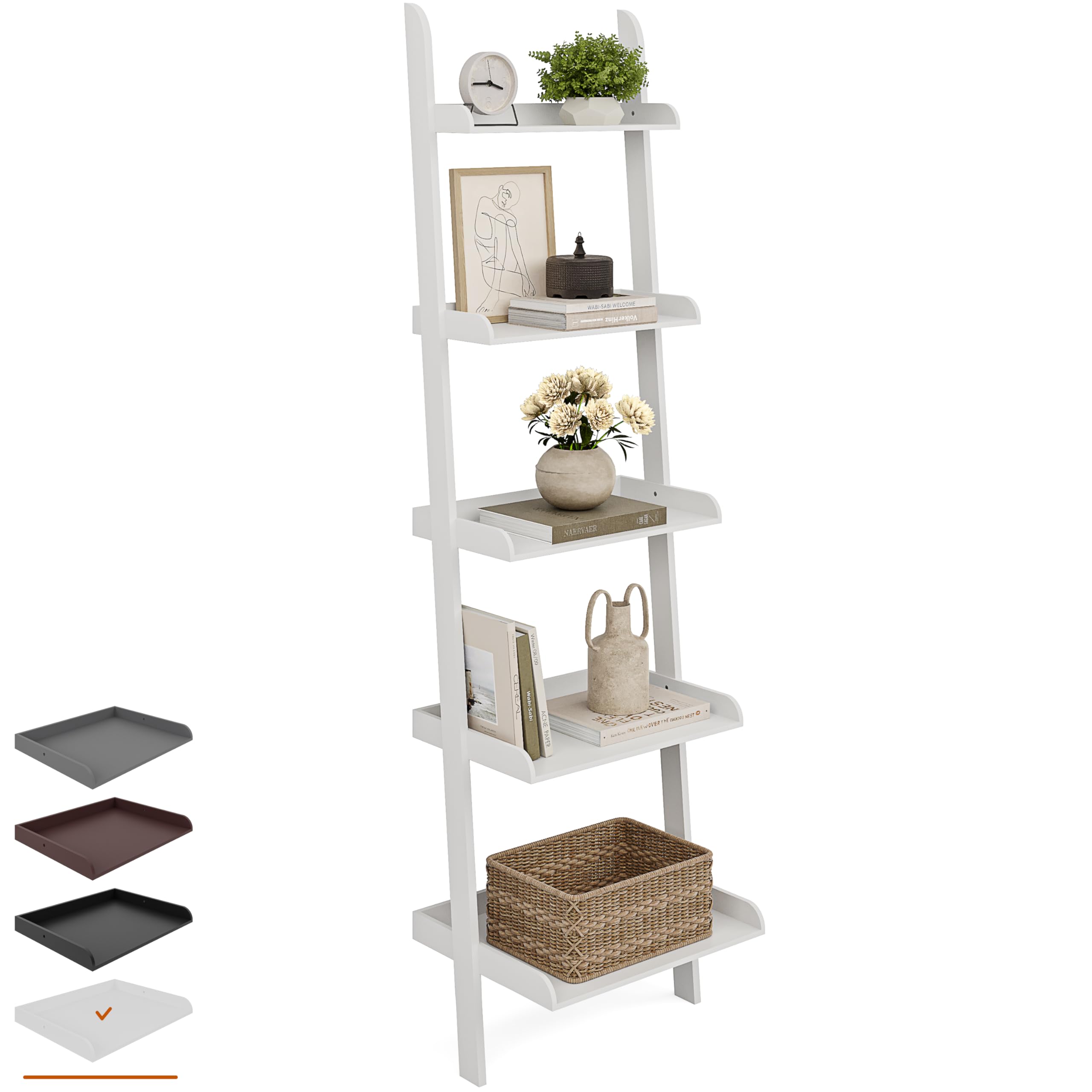 Ballucci 5-Tier Leaning Shelf, Modern 67 inch Tall Wood Ladder