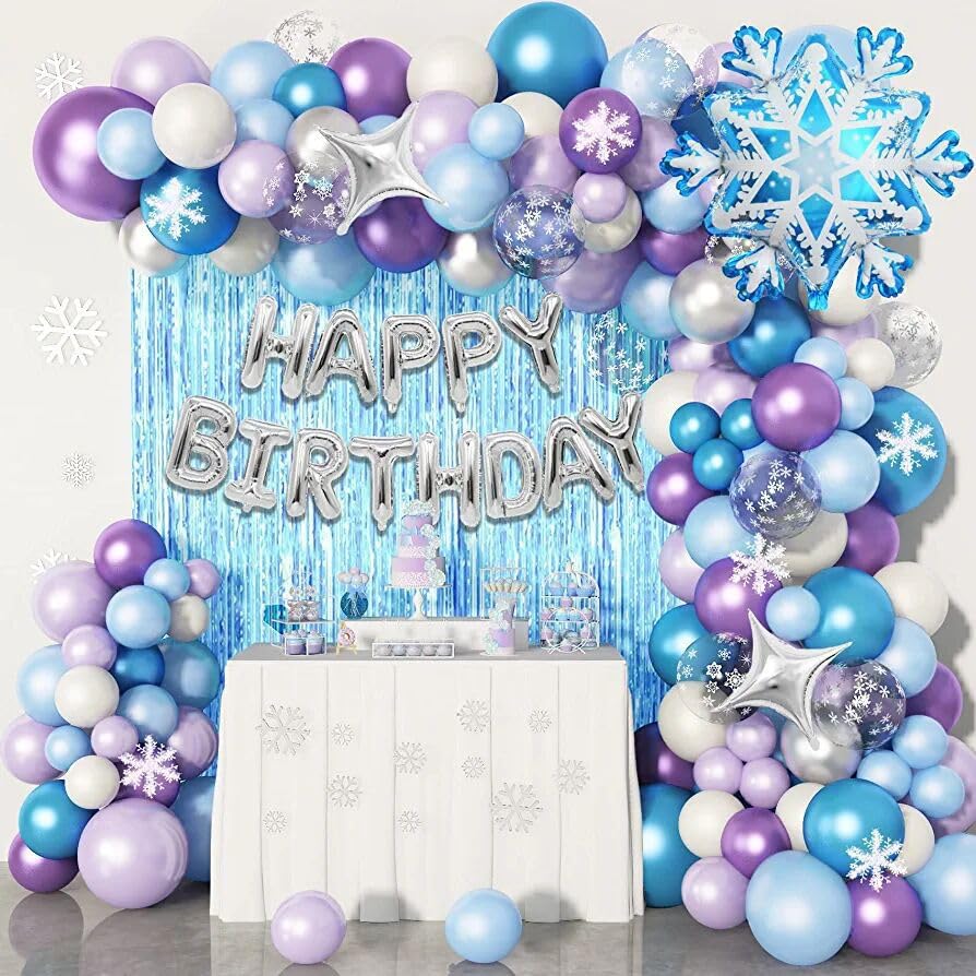 116 balões de aniversário Frozen para decorar arcos, balões de papel de alumínio com flocos de neve, decorações para festas de Elsa de Frozen, decorações para arcos em festas de meninas