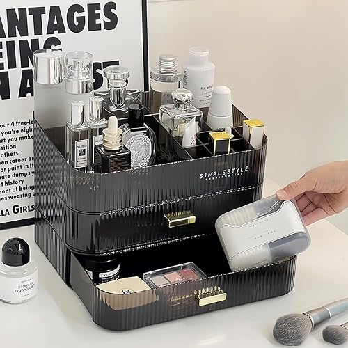 Miniatura 6 de Organizador de maquillaje transparente para tocador, organizador de escritorio grande con cajones apilables para cosméticos, cuidado de la piel,