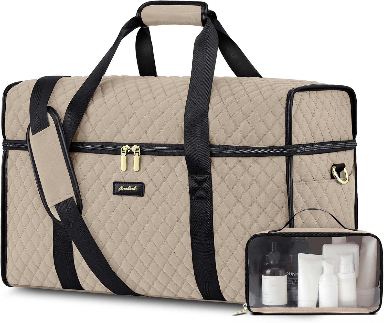 Weekender Travel Duffle Bag for Women: Overnight Bags with Shoe Compartment Carry on Bags for Airplanes with Toiletry Bag Weekend Yoga Gym Bag with Wet Pocket Nude Black - Image 8