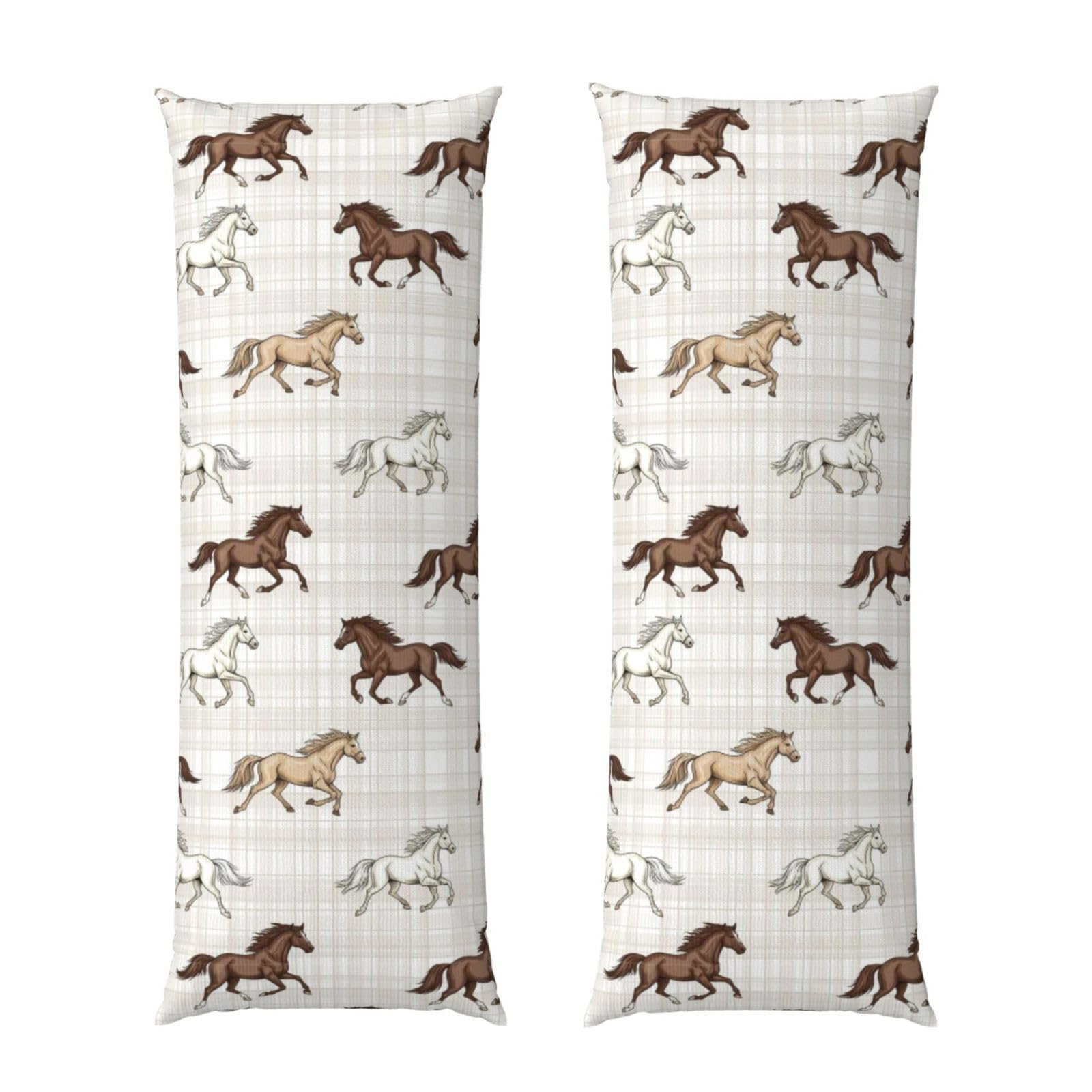 Long Pillow Cover 20x60 Inch, Running Beautiful Horses Checkered Pink Plaid, Premium Quality Body Pillowcase with Hidden Zipper, Soft Breathable for Men Women Bed Sofa