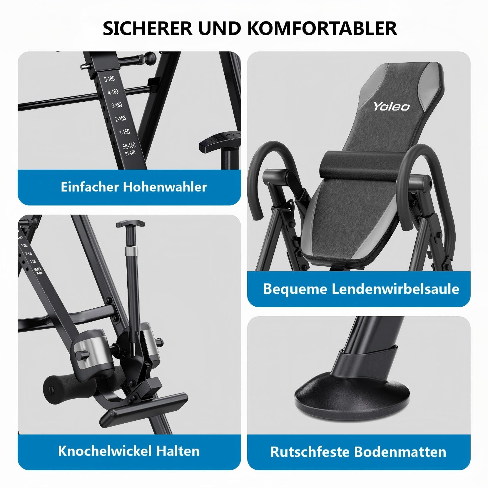 YOLEO Verstellbarer Inversionsbank Faltbarer Schwerkraftrainer Für Die Therapie Zur Linderung Von Rücken/Nackenschmerzen 300 lbs