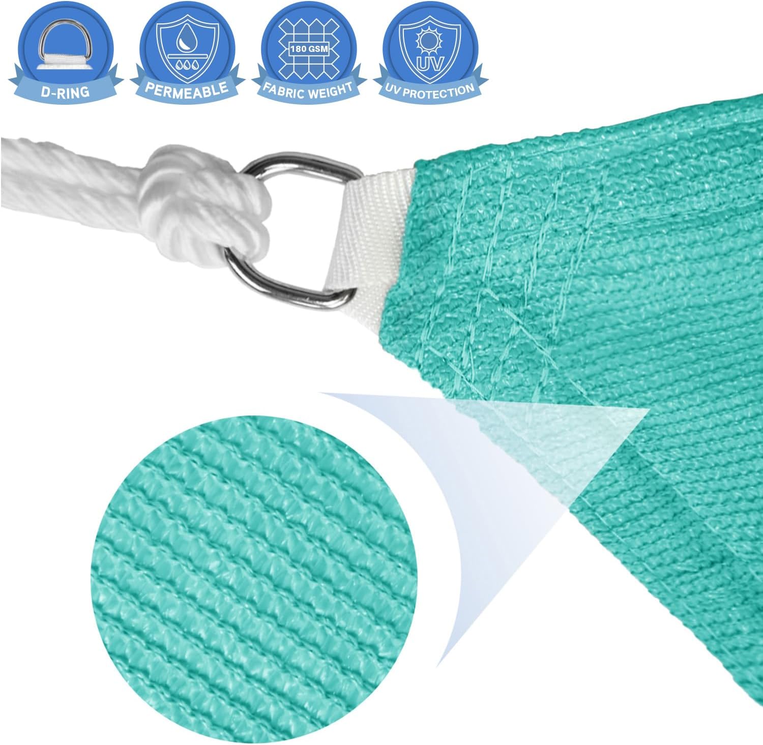 E&K Sunrise 13' x 13' x 13' Sun Shade Sail Triangle Canopy Shade Cover with Hardware Kit UV Block for Outdoor Pergola Patio Backyard Garden Deck (Turquoise)