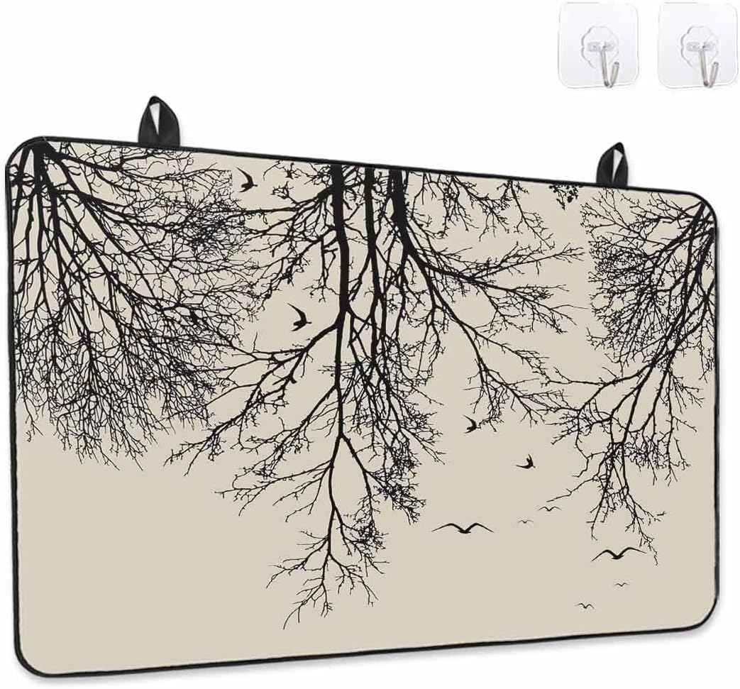 Stove Top Cover Tree Branches Bird Stove Cover for Electric Stove Top Black Twigs Deadwood Linen Glass Cooktop Covers Anti-Slip Mat Heat R esistant Countertop Protector Kitchen Decor 31"x24"