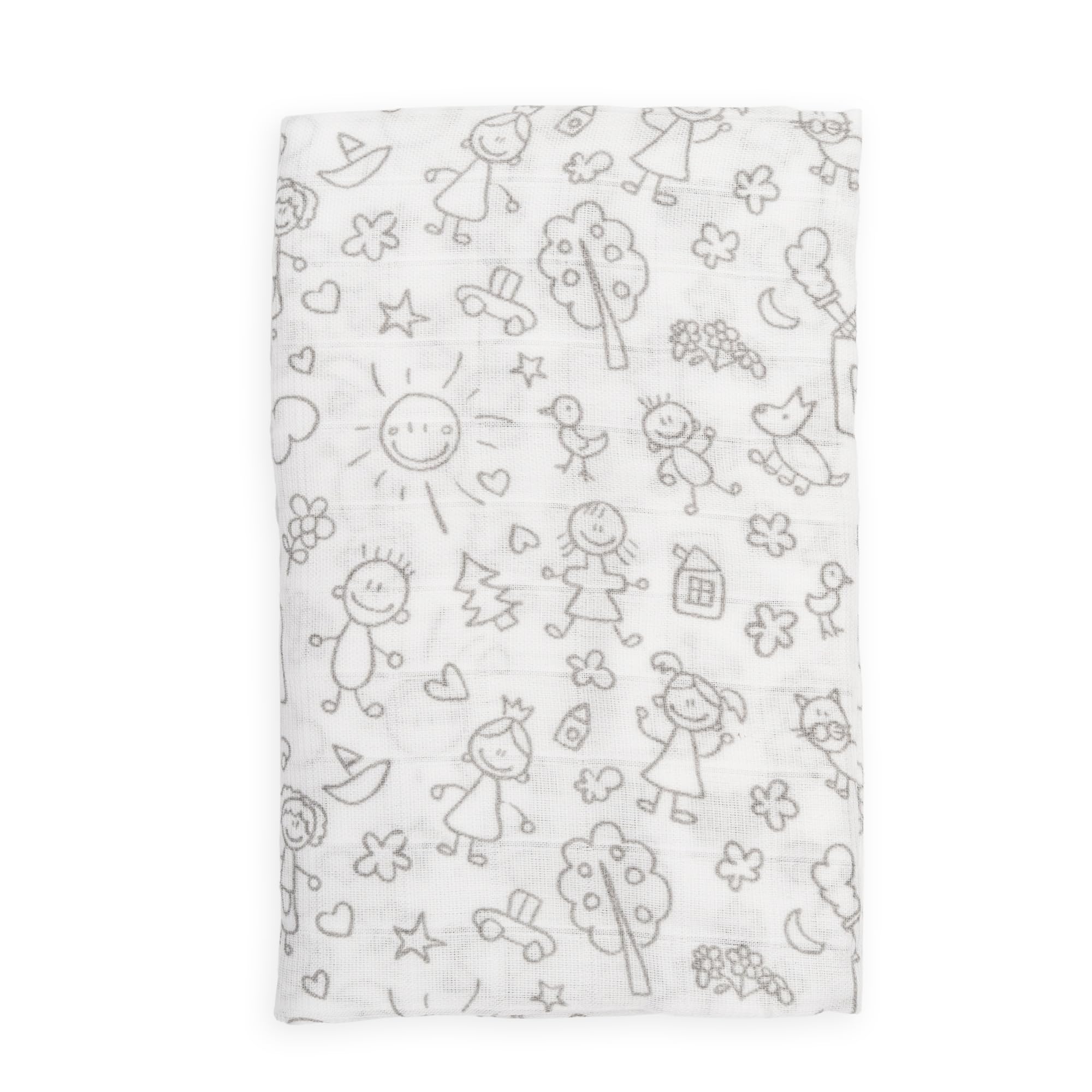 Ti TIN Muselina 100% Algodón 120 x 120 cm, Transpirable, Ligera y Suave, Ideal para bebés de 0-36 Meses, fácil Lavado y Secadora, Fabricada en España, Estampado de Dibujos de niños Color Gris