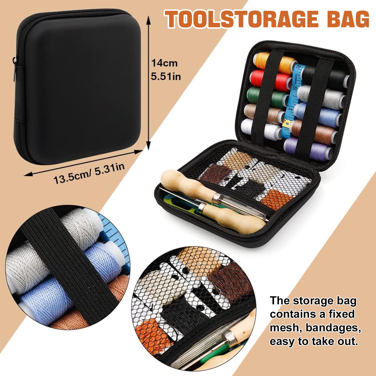 Qzma Kit Da Cucito In Pelle Completo - Aghi, Punteruolo, Ditale E Filo Per Riparare Divani, Sedili Auto, Borse E Scarpe