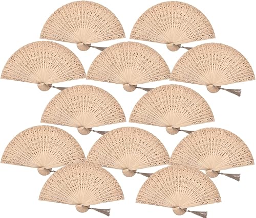 Miniatura 8 de 12 abanicos plegables de mano de sándalo con borla para bodas, baby shower, cumpleaños, decoraciones de fiesta. (02-Genérico)