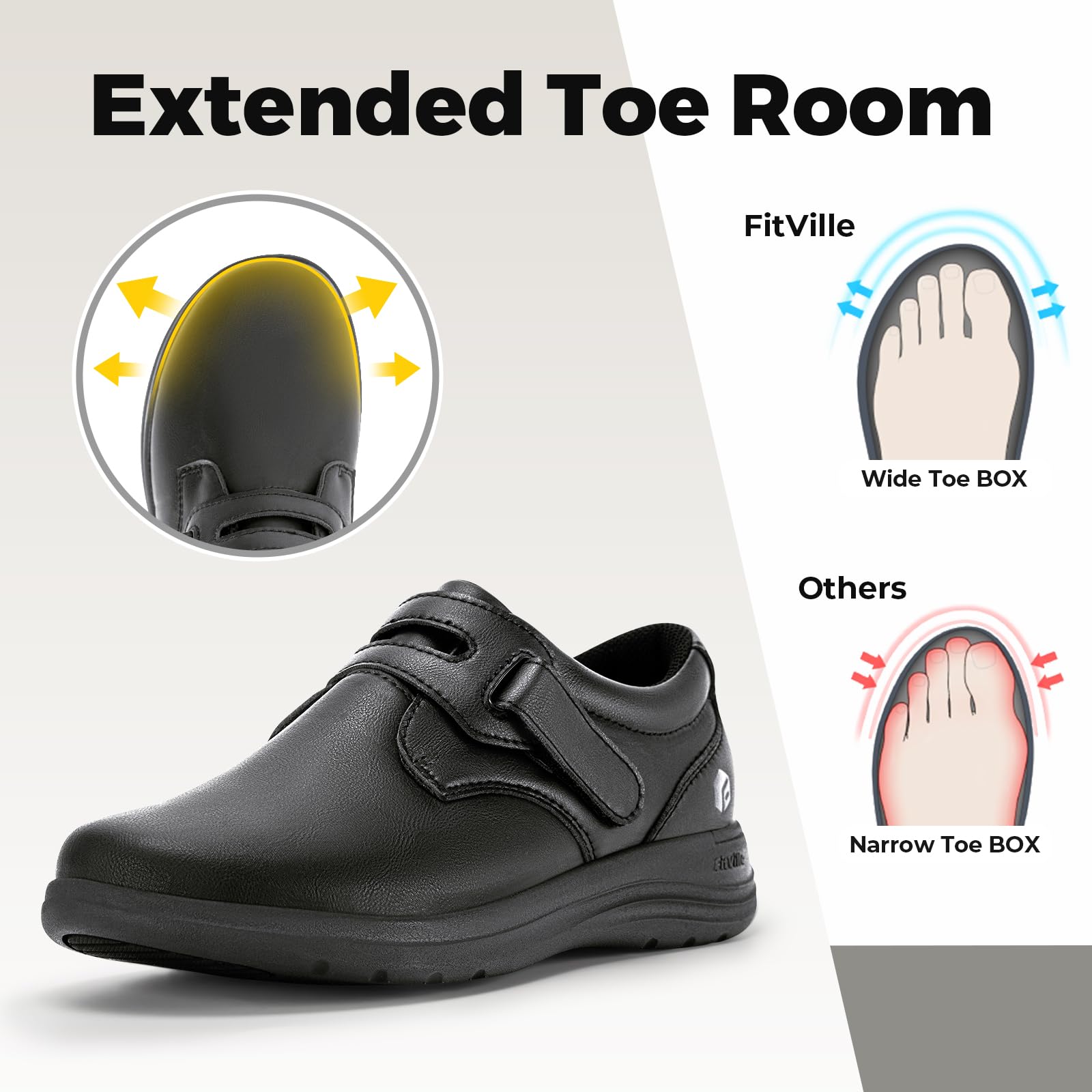 FitVille Scarpe Larghe Donna in Pelle Leggere e Comode per Passeggio per Piedi Sensibili