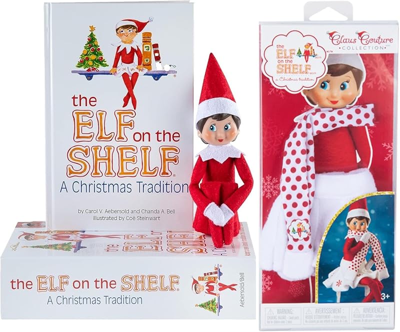 The Elf on the Shelf Christmas Tradition Box Set Girl Scout Elf (Blue Eyed), Story Book and Claus Couture Collection Snowflake Skirt and Scarf (Multi-Item Bundle)