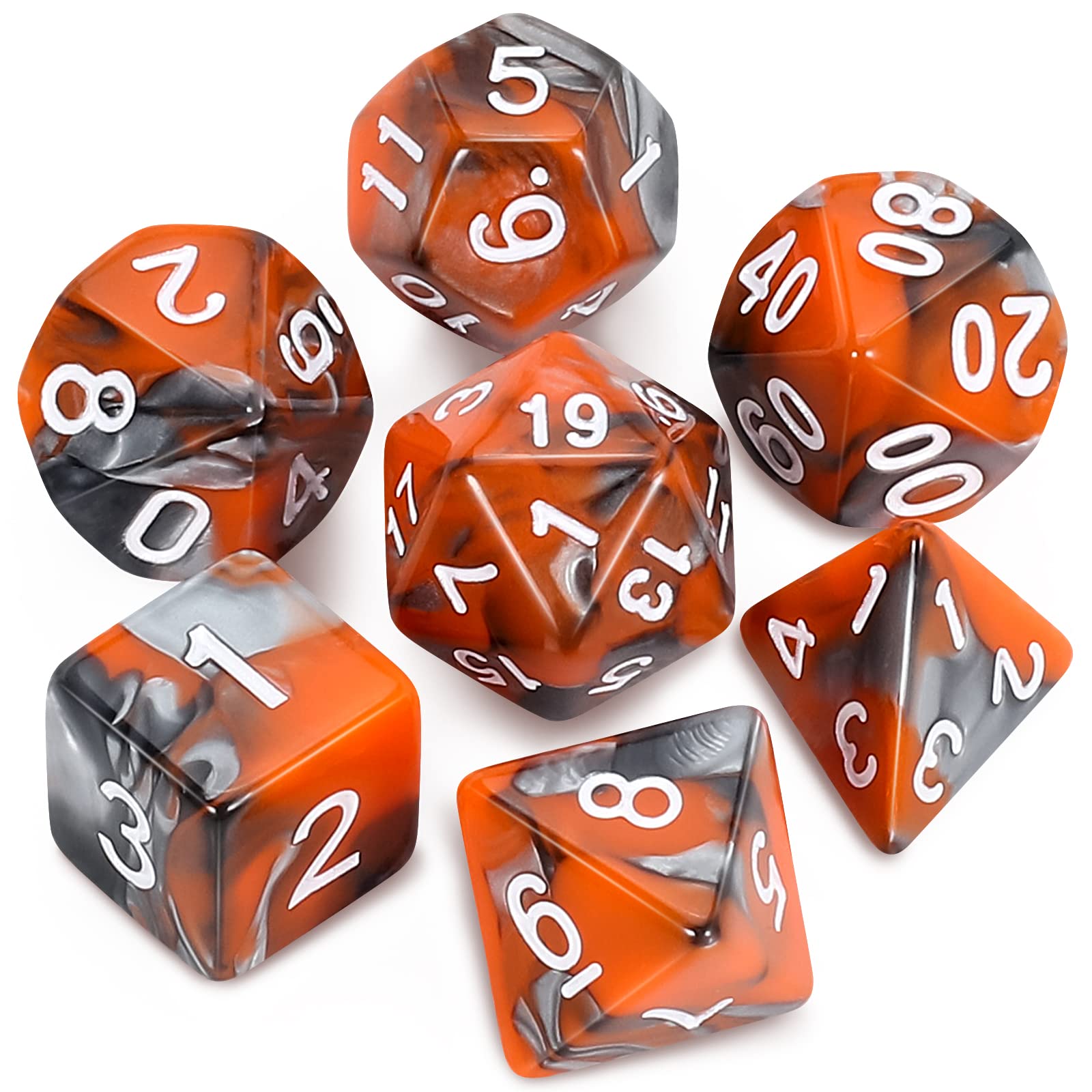 QMAY DND Dice Set -D&D Polyhedral Dice (7 Pcs) for Dungeons and Dragons (Candy Orange and Black)