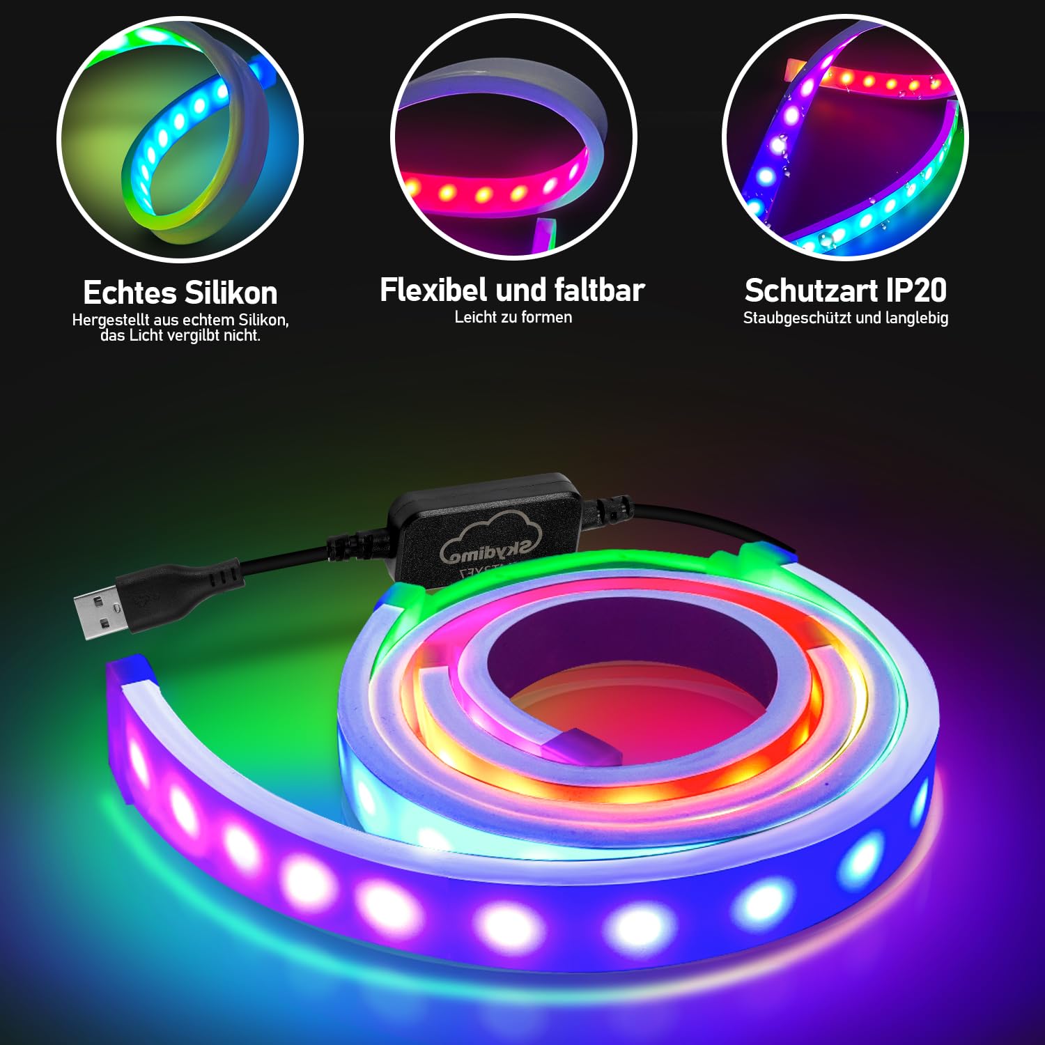 LED Neon Strip 27 Zoll RGB LED Neon Light 12V Dimmbar Neon Lichter mit App-Steuerung, Satte Farben, Musik Sync Ultra Flexibel für Schlafzimmer Wohnzimmer PC Dekor,2er