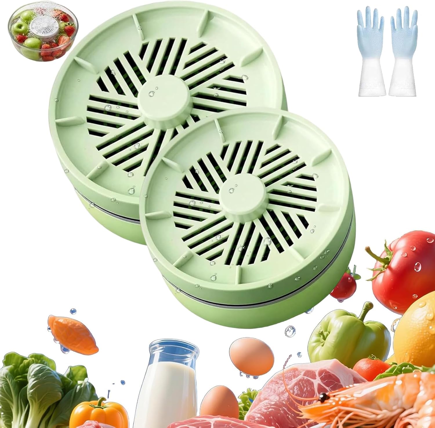 Fruit and Vegetable Washing Machine, 2026 Upgraded Wireless Fruit Cleaner Device, IPX7 Waterproof Portable Fruit Cleaner Device for Cleaning Veggie Grains Rice Meat Seafood (2 pcs White)