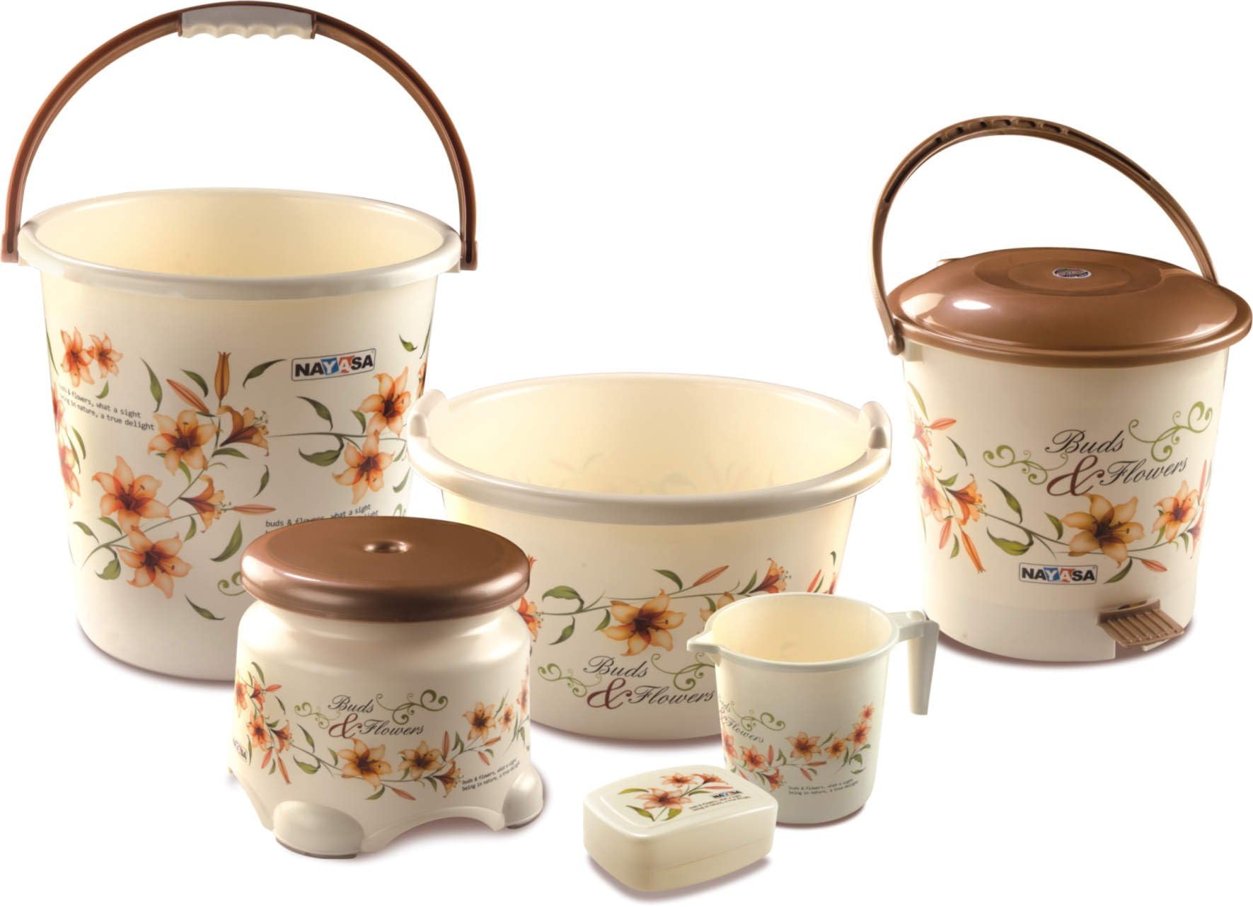 Nayasa Round Bathroom Set 6-Pieces - Bucket (25 Litres) with Mug (1.5 ...