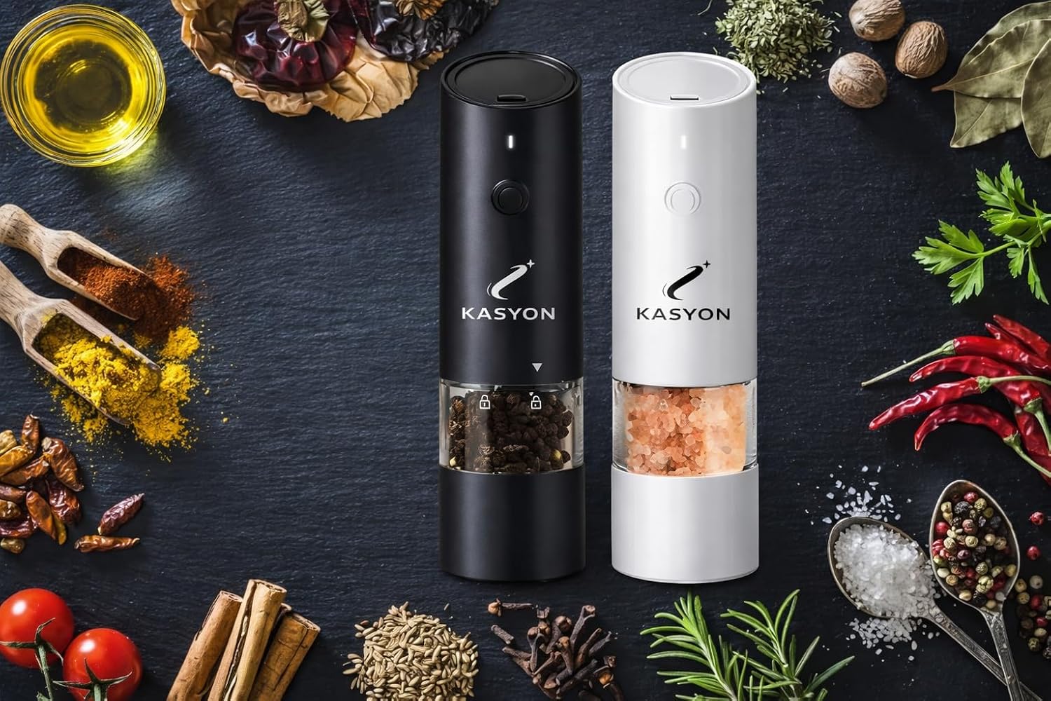 ectric Salt and Pepper Grinder Set of 2 – USB-C Rechargeable Automatic Pepper Mill, Adjustable Coarseness, LED Light, One-Hand Operation, Modern Spice Grinder