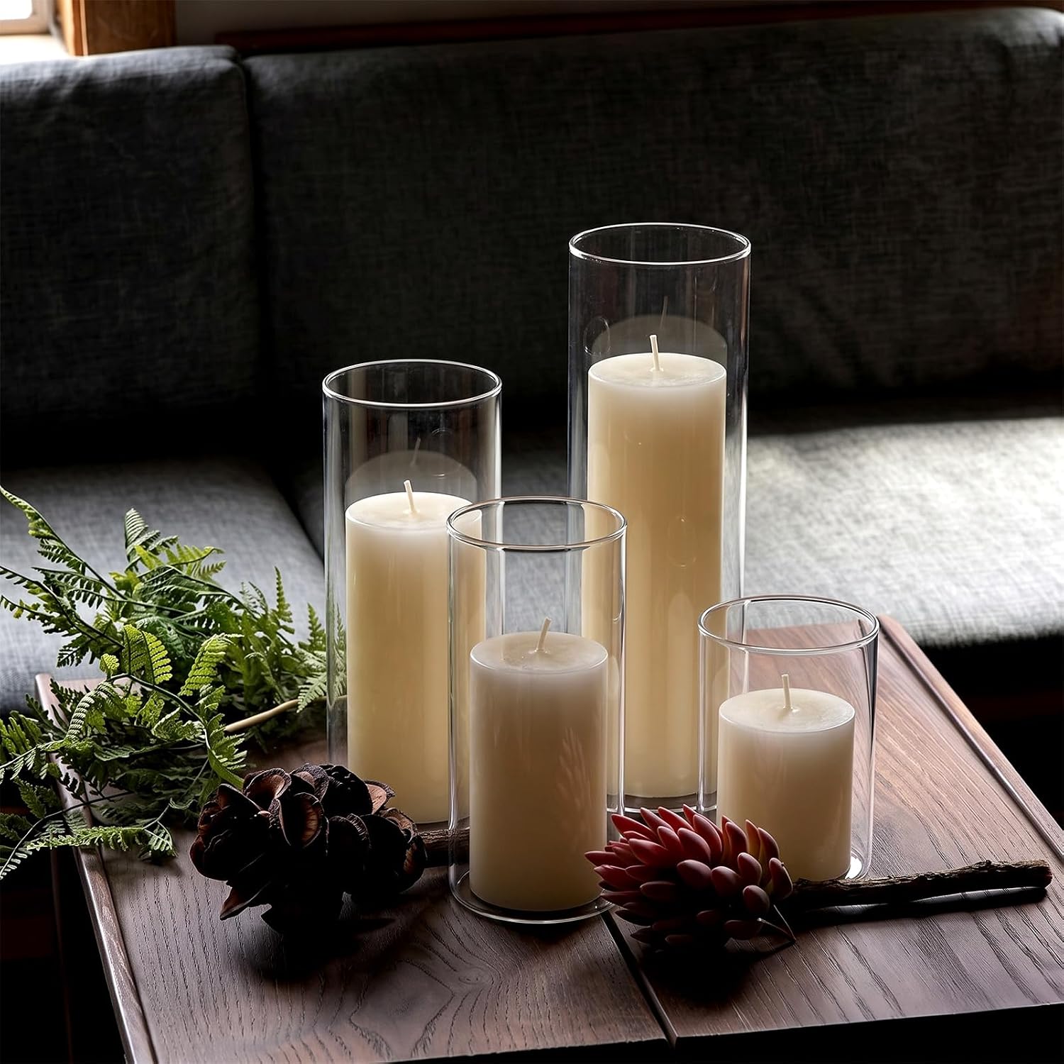 MTLEE 64 Pcs Glass Cylinder Vases and White Pillar Candles Bulk