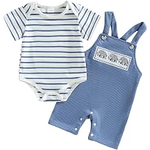 Baby Boy Clothes Set Infant Striped Short Sleeve Bodysuit Top Animal Suspender Shorts Newborn Summer Outfit